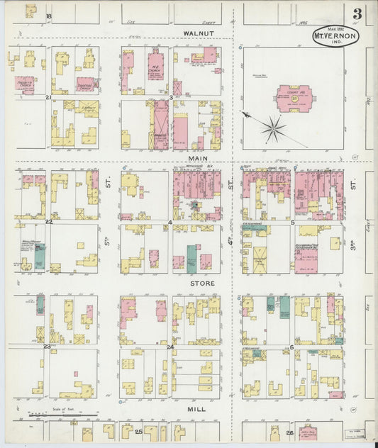 Sanborn Fire Insurance Map from Mount Vernon, Posey County, Indiana (1892), Sheet #0003 - Historic Sanborn Fire Insurance Map Print, vintage old map wall art, antique decor, genealogy gift, Indiana Indiana map