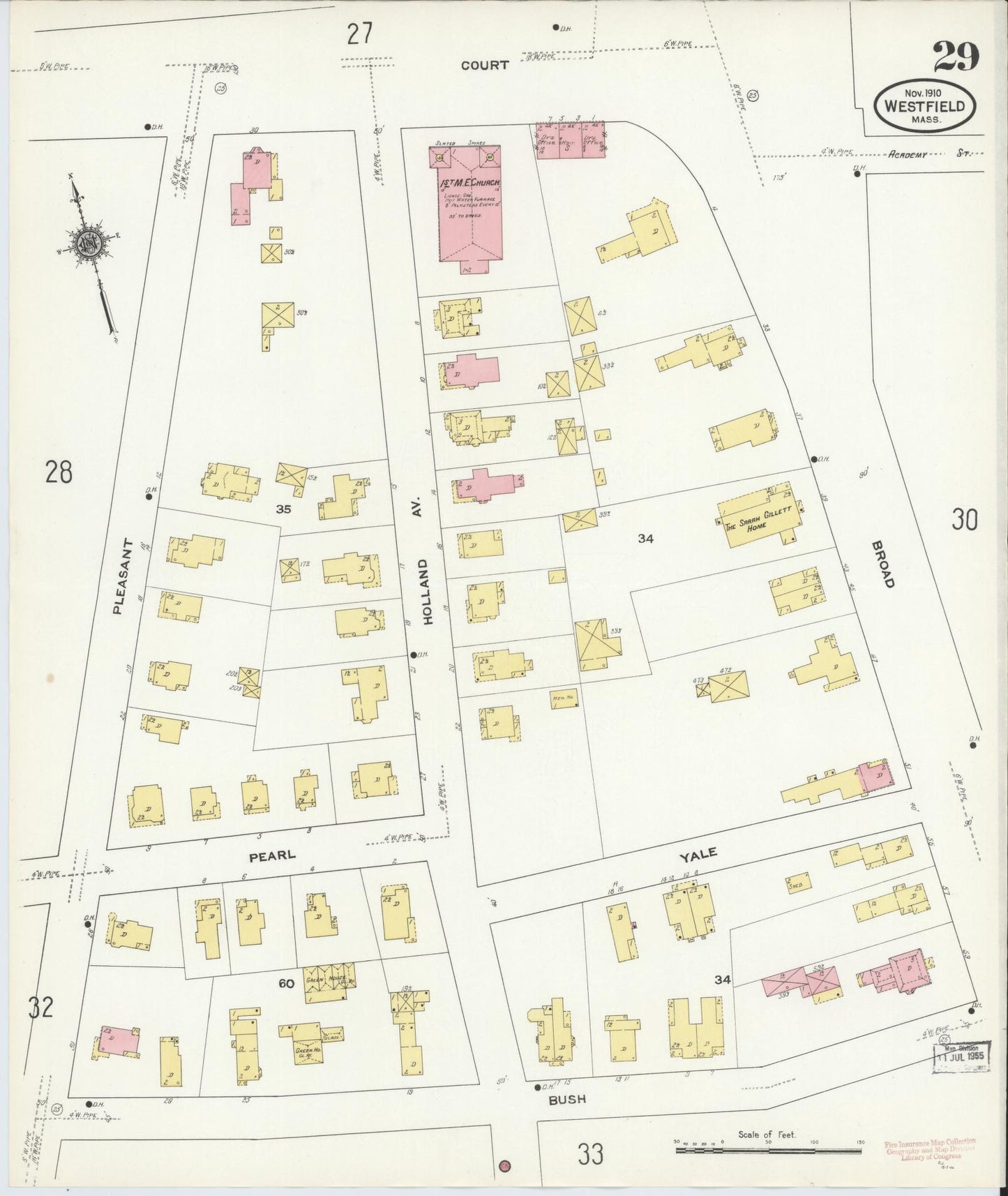 Sanborn Fire Insurance Map from Westfield, Hampden County, Massachusetts (1910), Sheet #0029 - Complete Map Set gallery image, historic Sanborn map, vintage wall art, Massachusetts Massachusetts
