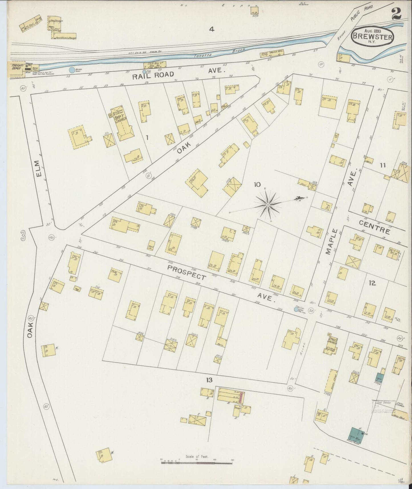 Sanborn Fire Insurance Map from Brewster, Putnam County, New York (1893), Sheet #0002 - Complete Map Set gallery image, historic Sanborn map, vintage wall art, New York New York