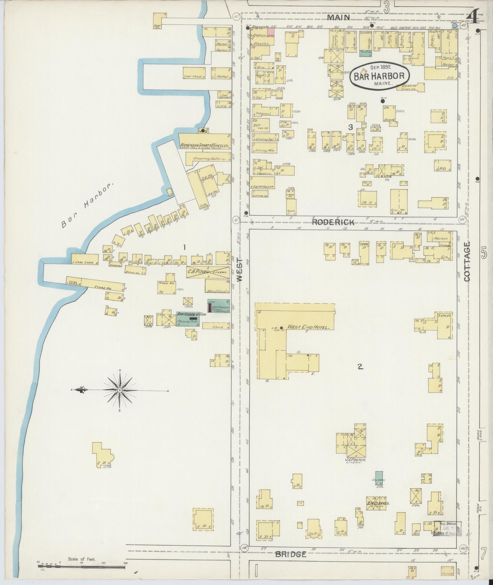 Sanborn Fire Insurance Map from Bar Harbor, Hancock County, Maine (1892), Sheet #0004 - Complete Map Set gallery image, historic Sanborn map, vintage wall art, Maine Maine