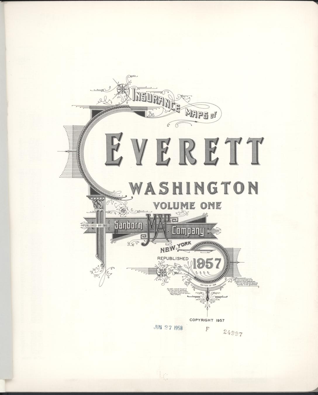Sanborn Fire Insurance Map from Everett, Snohomish County, Washington (1957), Sheet #0001 - Complete Map Set gallery image, historic Sanborn map, vintage wall art, Washington Washington