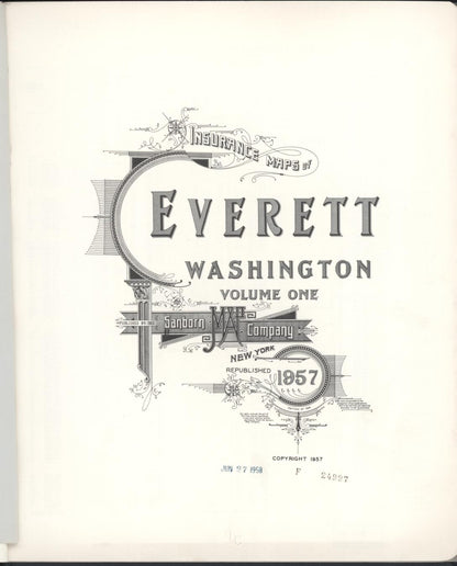 Sanborn Fire Insurance Map from Everett, Snohomish County, Washington (1957), Sheet #0001 - Complete Map Set gallery image, historic Sanborn map, vintage wall art, Washington Washington