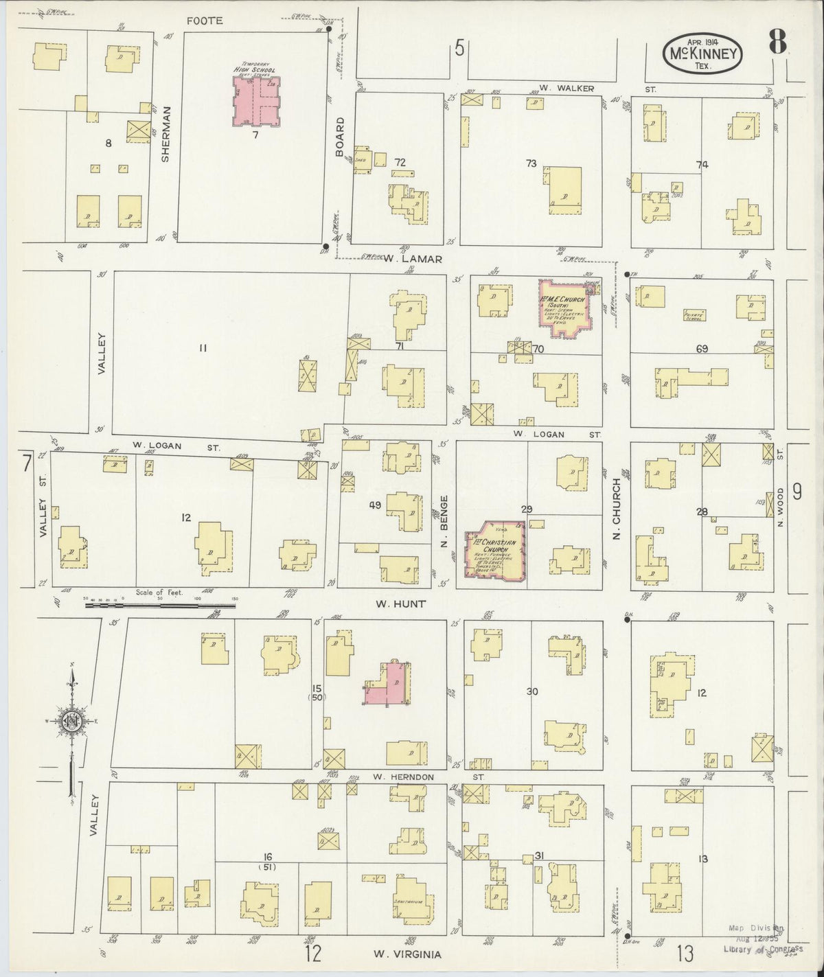 Sanborn Fire Insurance Map from McKinney, Collin County, Texas (1914), Sheet #0008 - Complete Map Set gallery image, historic Sanborn map, vintage wall art, Texas Texas