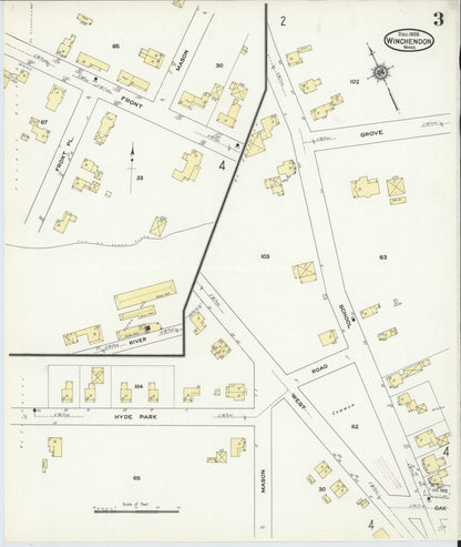 Sanborn Fire Insurance Map from Winchendon, Worcester County, Massachusetts (1909), Sheet #0003 - Complete Map Set gallery image, historic Sanborn map, vintage wall art, Massachusetts Massachusetts