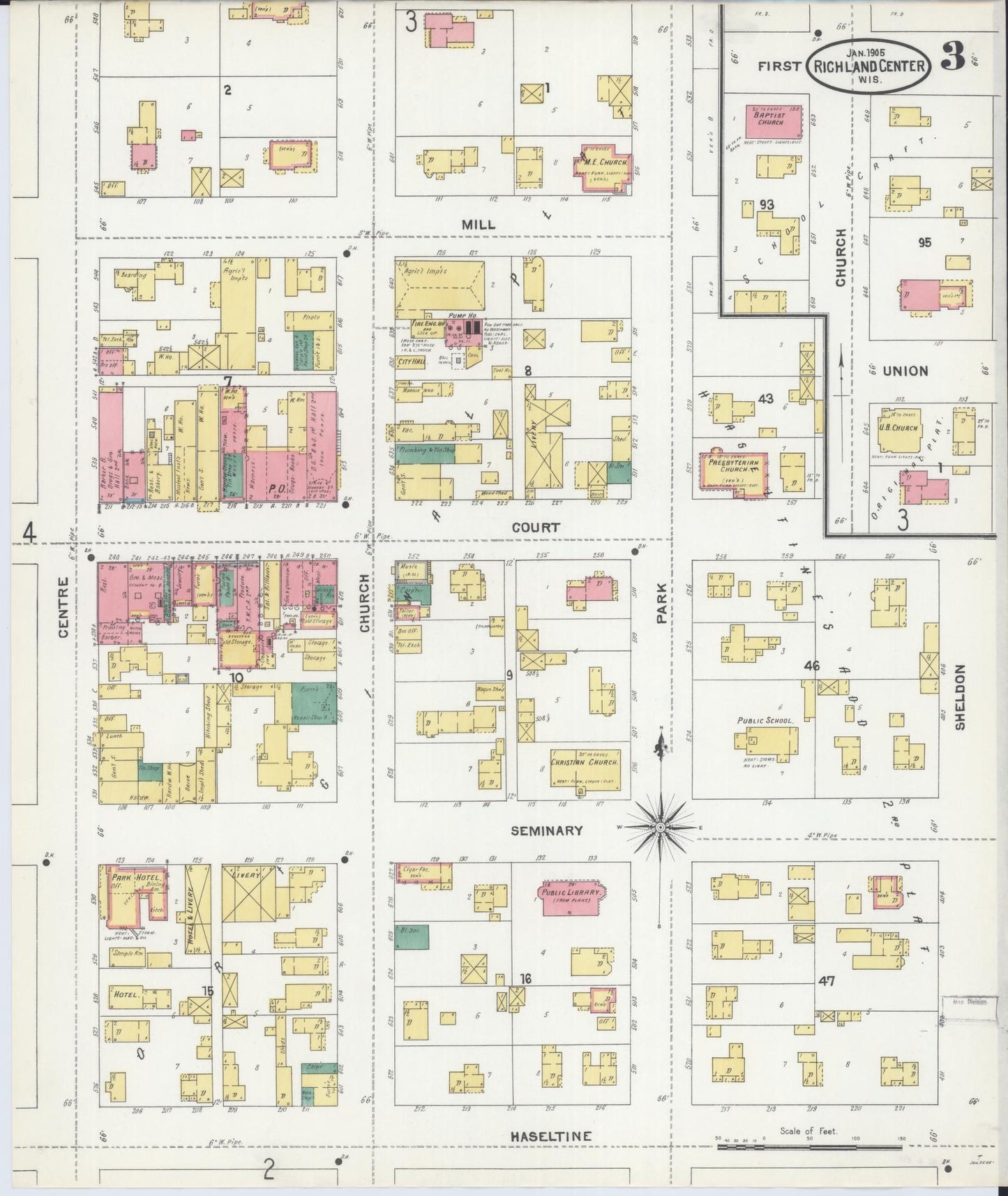 Sanborn Fire Insurance Map from Richland Center, Richland County, Wisconsin (1905), Sheet #0003 - Historic Sanborn Fire Insurance Map Print, vintage old map wall art, antique decor, genealogy gift, Wisconsin Wisconsin map