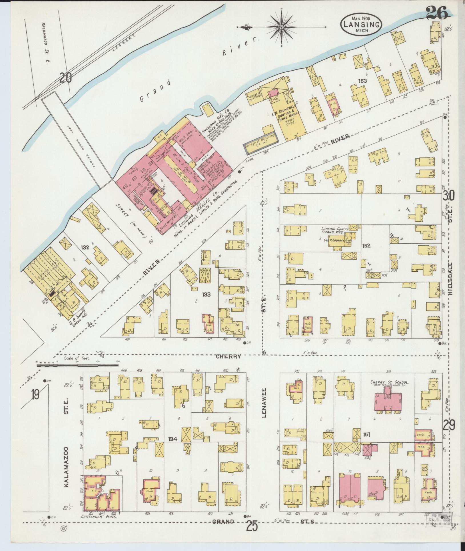 Sanborn Fire Insurance Map from Lansing, Ingham County, Michigan (1906), Sheet #0026 - Complete Map Set gallery image, historic Sanborn map, vintage wall art, Michigan Michigan