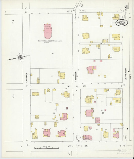 Sanborn Fire Insurance Map from Pulaski, Giles County, Tennessee (1910), Sheet #0004 - Historic Sanborn Fire Insurance Map Print, vintage old map wall art, antique decor, genealogy gift, Tennessee Tennessee map