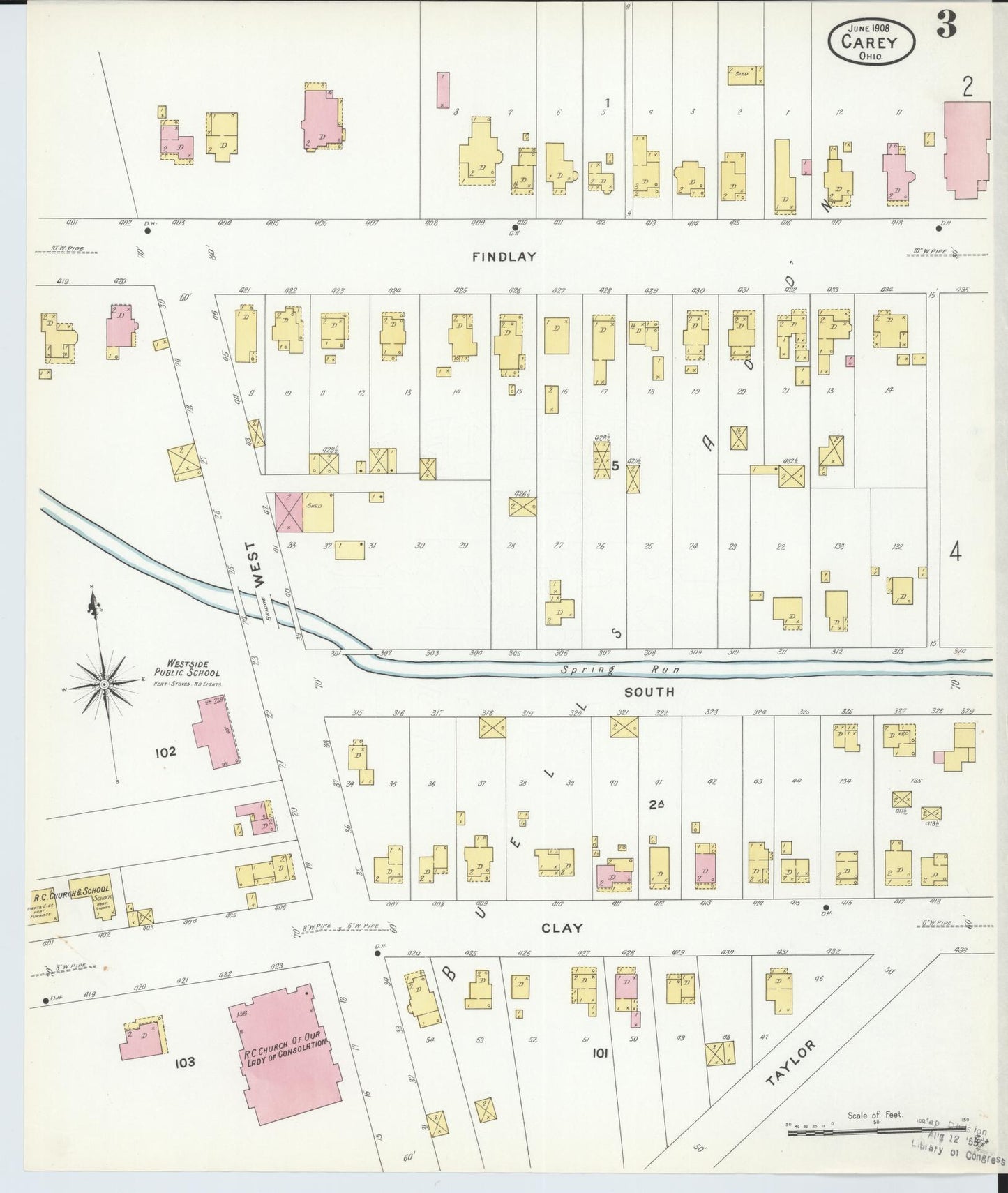Sanborn Fire Insurance Map from Carey, Wyandot County, Ohio (1908), Sheet #0003 - Complete Map Set gallery image, historic Sanborn map, vintage wall art, Ohio Ohio