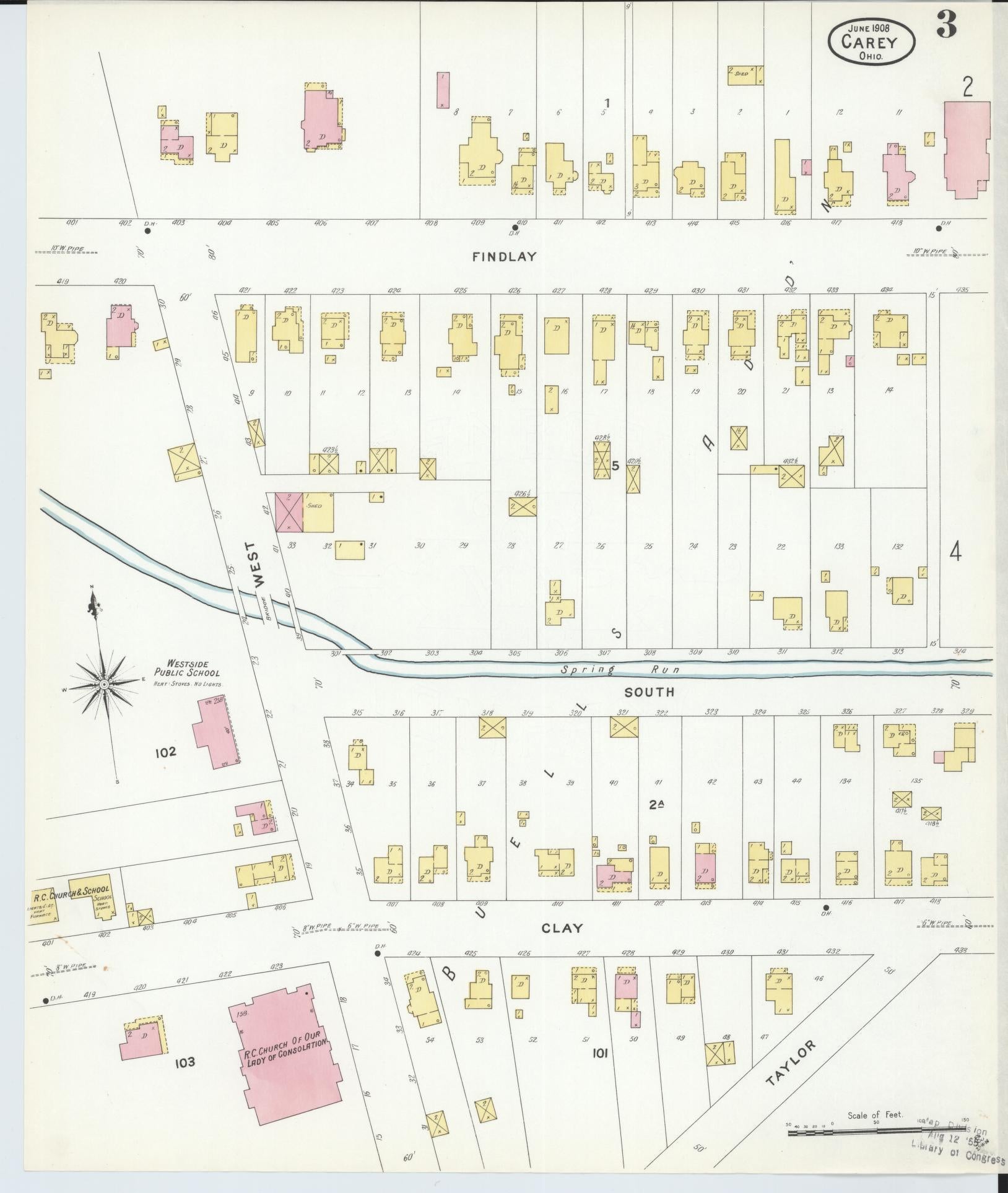Sanborn Fire Insurance Map from Carey, Wyandot County, Ohio (1908), Sheet #0003 - Complete Map Set gallery image, historic Sanborn map, vintage wall art, Ohio Ohio