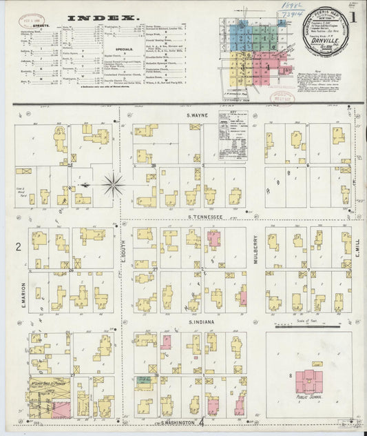 Sanborn Fire Insurance Map from Danville, Hendricks County, Indiana (1898), Sheet #0001 - Historic Sanborn Fire Insurance Map Print, vintage old map wall art, antique decor, genealogy gift, Indiana Indiana map