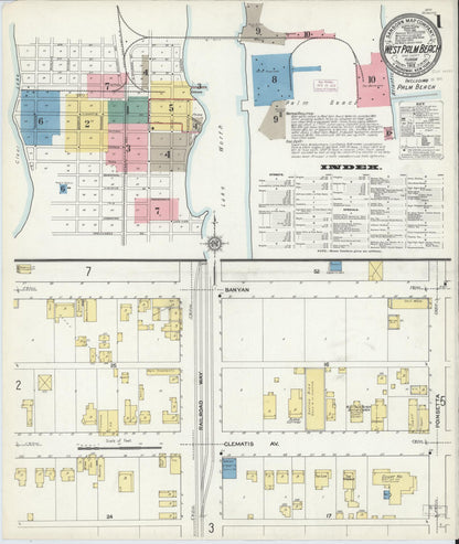 Sanborn Fire Insurance Map from West Palm Beach, Dade County, Florida (1912), Sheet #0001 - Complete Map Set gallery image, historic Sanborn map, vintage wall art, Florida Florida