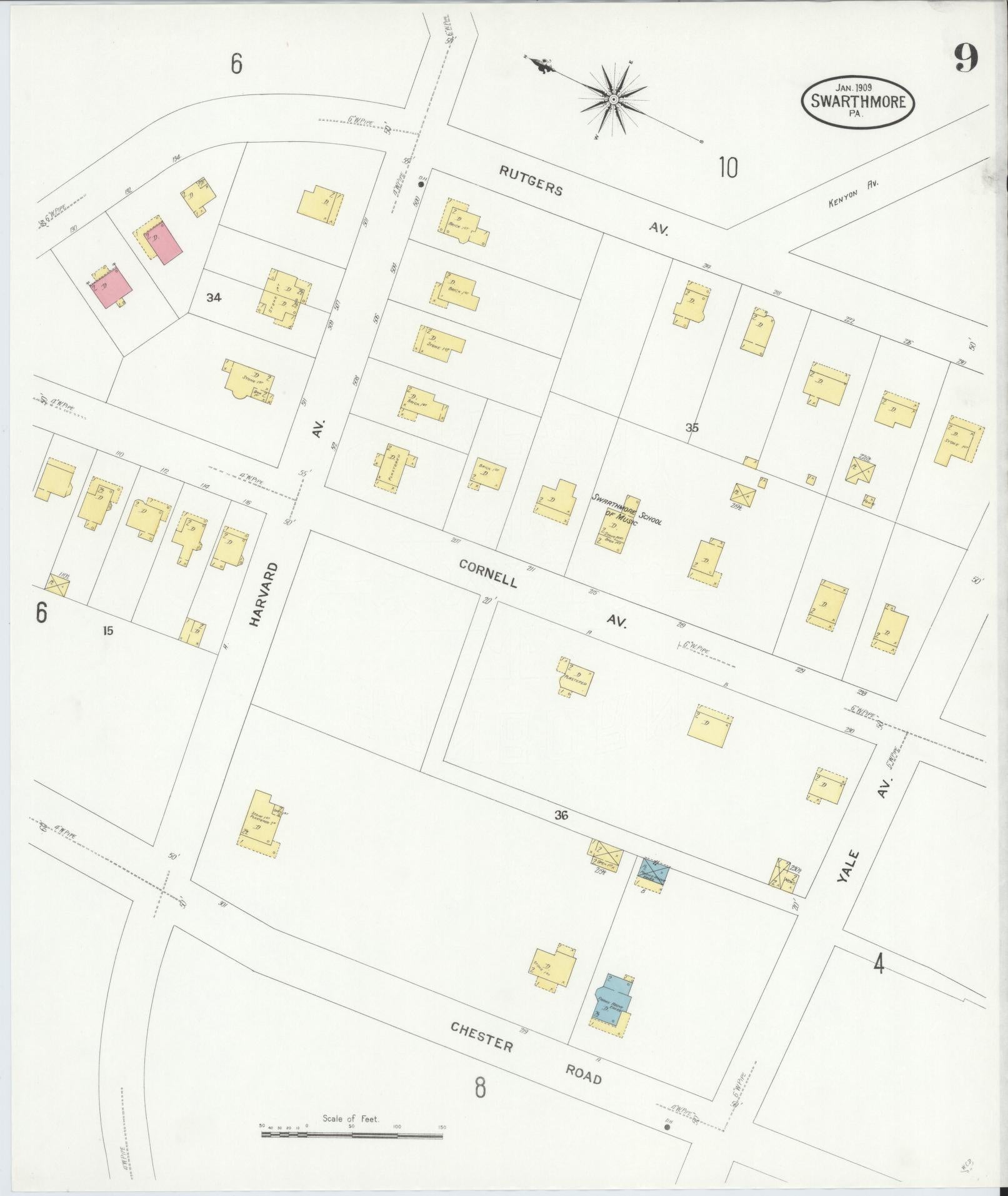 Sanborn Fire Insurance Map from Swarthmore, Delaware County, Pennsylvania (1909), Sheet #0009 - Complete Map Set gallery image, historic Sanborn map, vintage wall art, Swarthmore Delaware