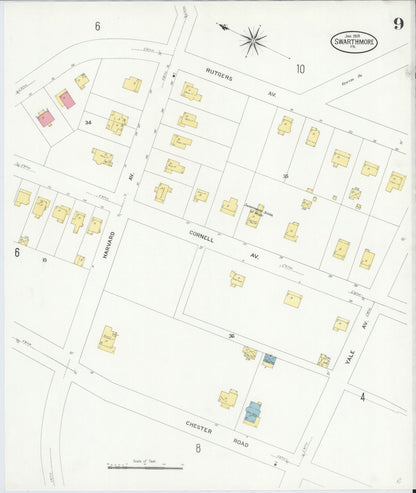Sanborn Fire Insurance Map from Swarthmore, Delaware County, Pennsylvania (1909), Sheet #0009 - Complete Map Set gallery image, historic Sanborn map, vintage wall art, Swarthmore Delaware