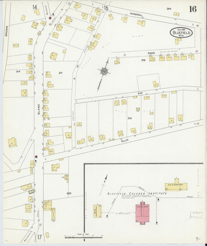 Sanborn Fire Insurance Map from Bluefield, Mercer County, West Virginia (1910), Sheet #0016 - Complete Map Set gallery image, historic Sanborn map, vintage wall art, West Virginia West Virginia