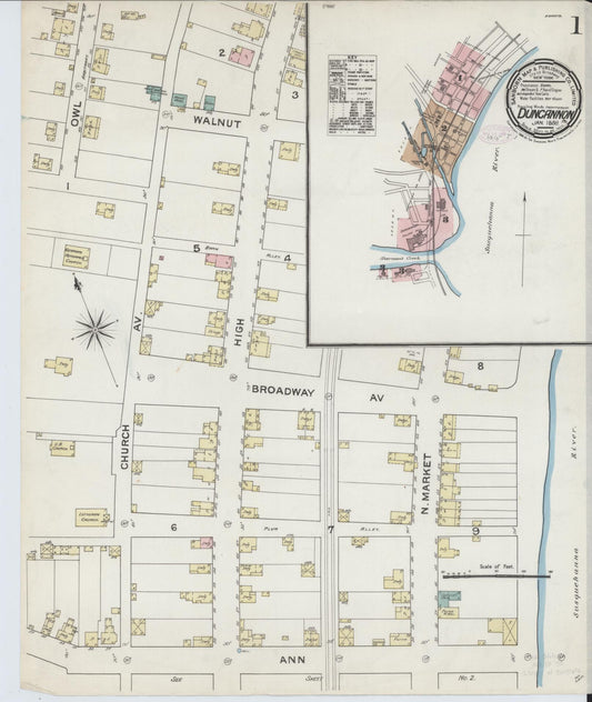 Sanborn Fire Insurance Map from Duncannon, Perry County, Pennsylvania (1888), Sheet #0001 - Historic Sanborn Fire Insurance Map Print, vintage old map wall art, antique decor, genealogy gift, Pennsylvania Pennsylvania map