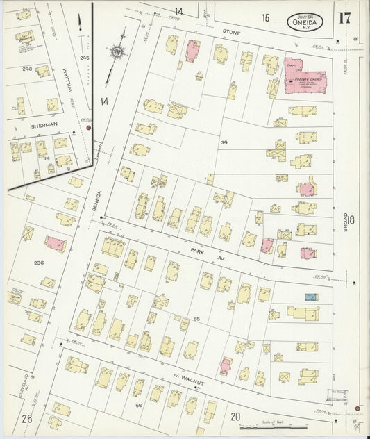 Sanborn Fire Insurance Map from Oneida, Madison County, New York (1914), Sheet #0017 - Historic Sanborn Fire Insurance Map Print, vintage old map wall art, antique decor, genealogy gift, New York New York map