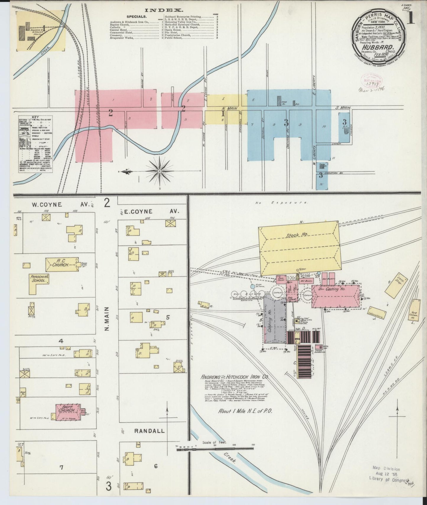 Sanborn Fire Insurance Map from Hubbard, Trumbull County, Ohio (1896), Sheet #0001 - Historic Sanborn Fire Insurance Map Print, vintage old map wall art, antique decor, genealogy gift, Ohio Ohio map