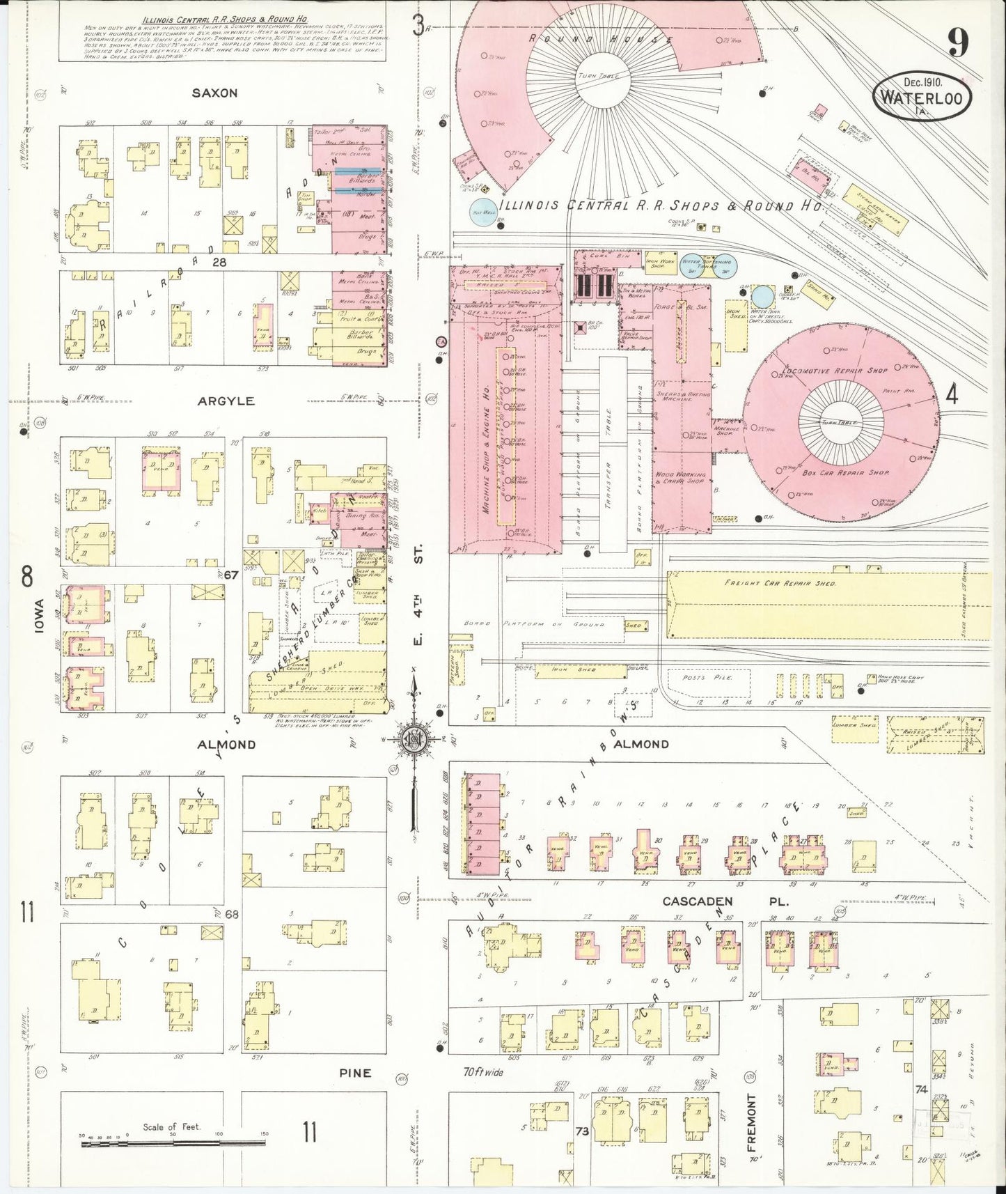 Sanborn Fire Insurance Map from Waterloo, Black Hawk County, Iowa (1910), Sheet #0009 - Historic Sanborn Fire Insurance Map Print, vintage old map wall art