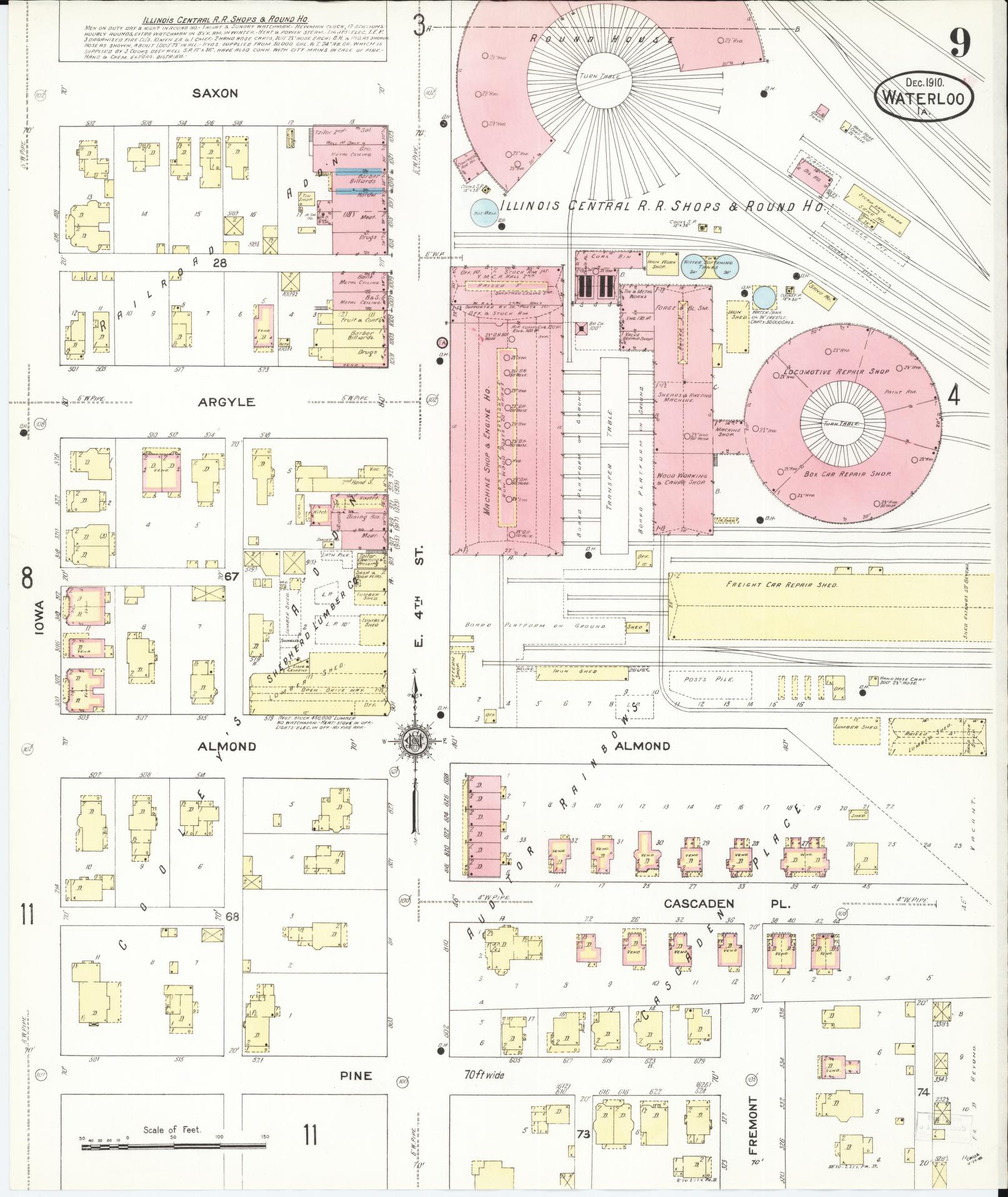 Sanborn Fire Insurance Map from Waterloo, Black Hawk County, Iowa (1910), Sheet #0009 - Historic Sanborn Fire Insurance Map Print, vintage old map wall art