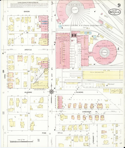 Sanborn Fire Insurance Map from Waterloo, Black Hawk County, Iowa (1910), Sheet #0009 - Historic Sanborn Fire Insurance Map Print, vintage old map wall art