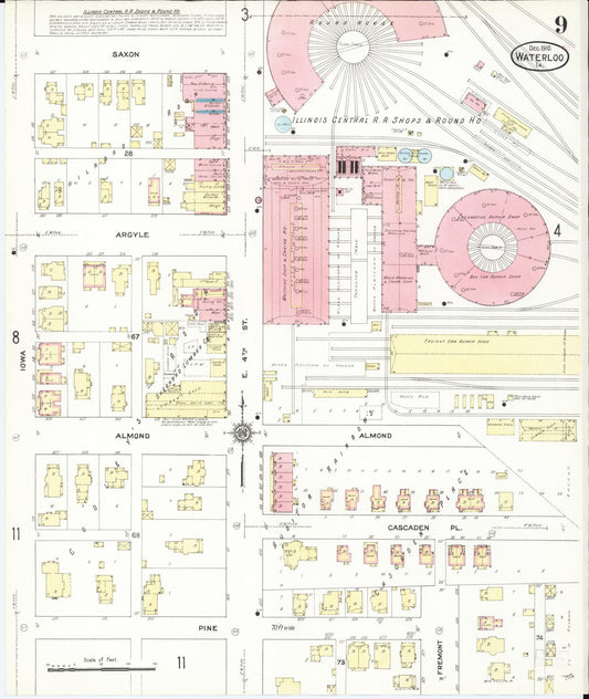 Sanborn Fire Insurance Map from Waterloo, Black Hawk County, Iowa (1910), Sheet #0009 - Historic Sanborn Fire Insurance Map Print, vintage old map wall art