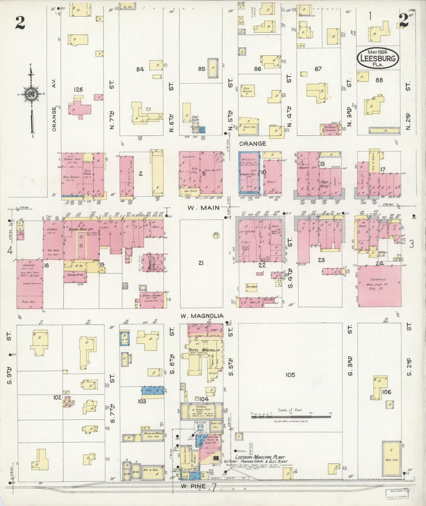 Sanborn Fire Insurance Map from Leesburg, Lake County, Florida (1924), Sheet #0002 - Historic Sanborn Fire Insurance Map Print, vintage old map wall art, antique decor, genealogy gift, Florida Florida map