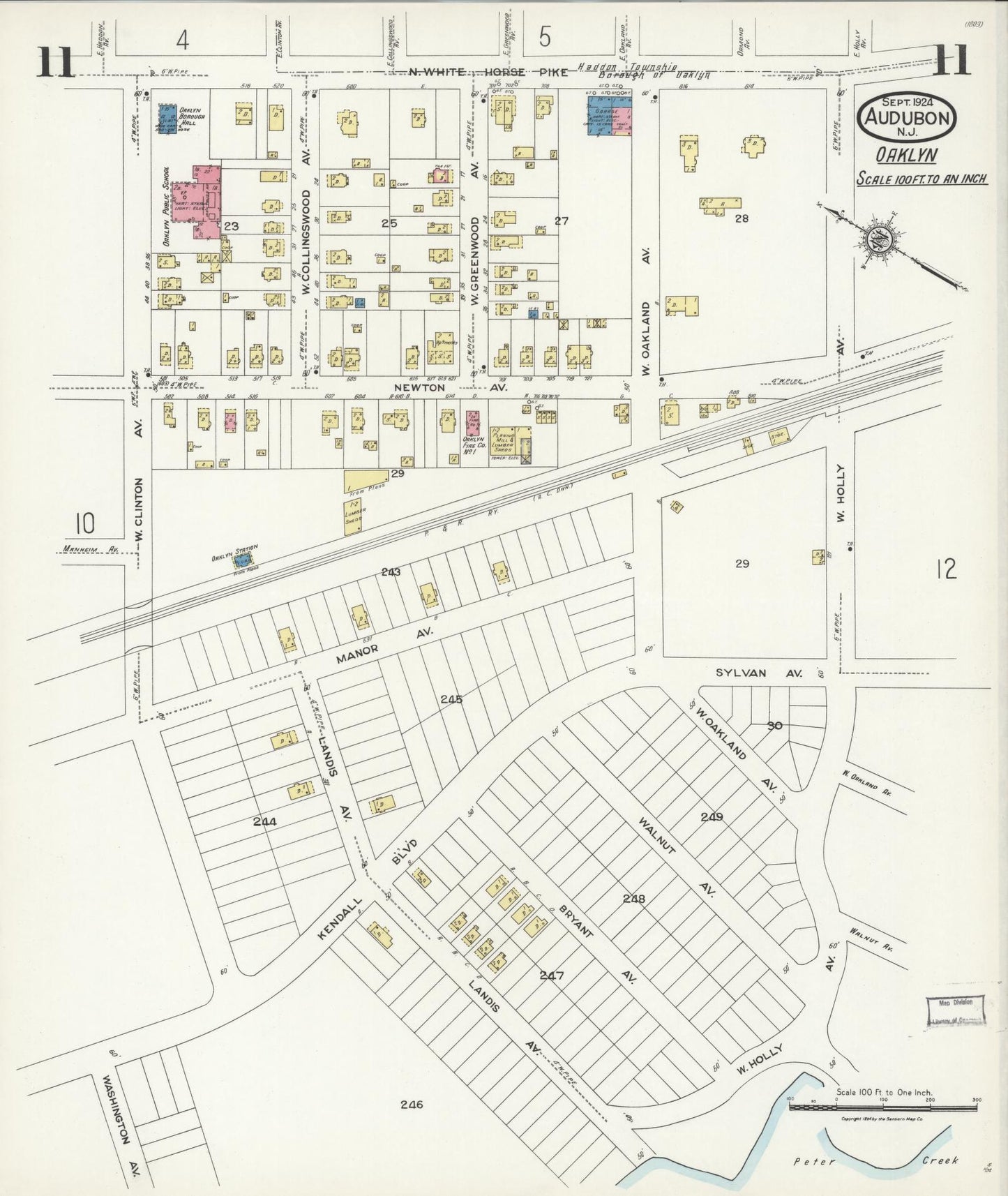 Sanborn Fire Insurance Map from Audubon, Camden County, New Jersey (1924), Sheet #0011 - Historic Sanborn Fire Insurance Map Print, vintage old map wall art, antique decor, genealogy gift, New Jersey New Jersey map
