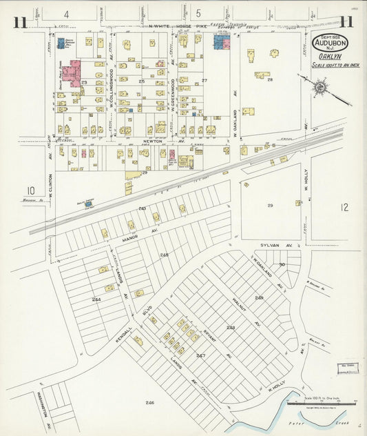 Sanborn Fire Insurance Map from Audubon, Camden County, New Jersey (1924), Sheet #0011 - Historic Sanborn Fire Insurance Map Print, vintage old map wall art, antique decor, genealogy gift, New Jersey New Jersey map