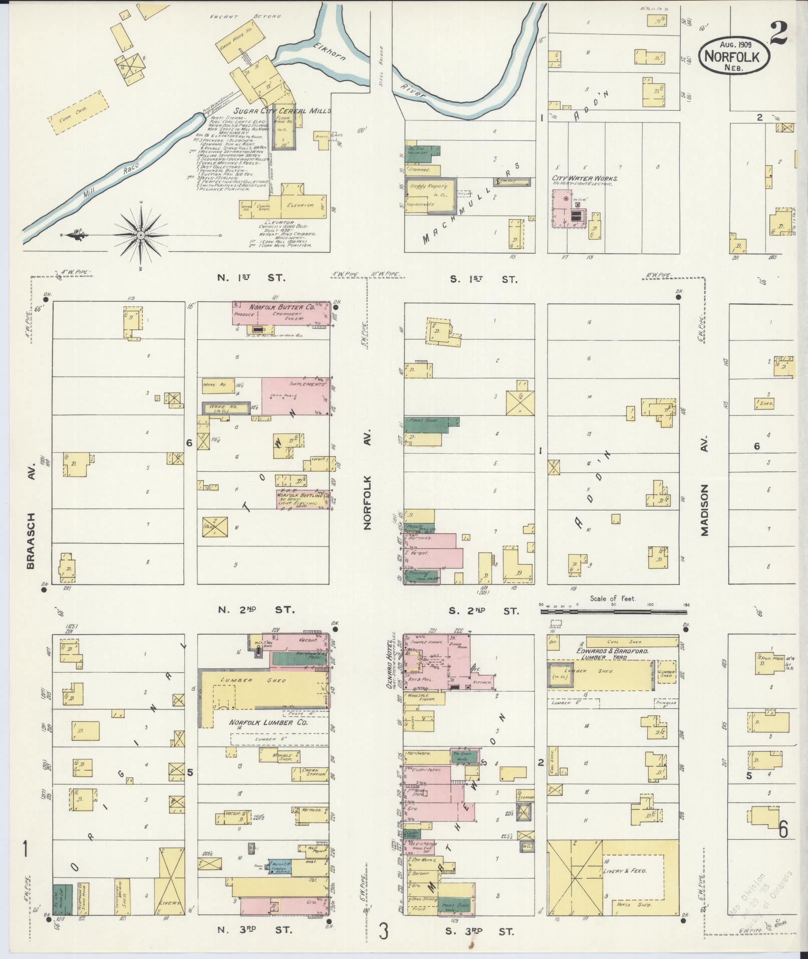 Sanborn Fire Insurance Map from Norfolk, Madison County, Nebraska (1909), Sheet #0002 - Historic Sanborn Fire Insurance Map Print, vintage old map wall art, antique decor, genealogy gift, Nebraska Nebraska map
