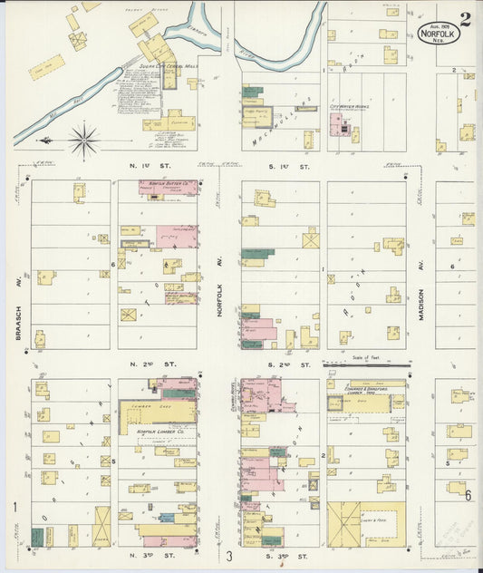 Sanborn Fire Insurance Map from Norfolk, Madison County, Nebraska (1909), Sheet #0002 - Historic Sanborn Fire Insurance Map Print, vintage old map wall art, antique decor, genealogy gift, Nebraska Nebraska map