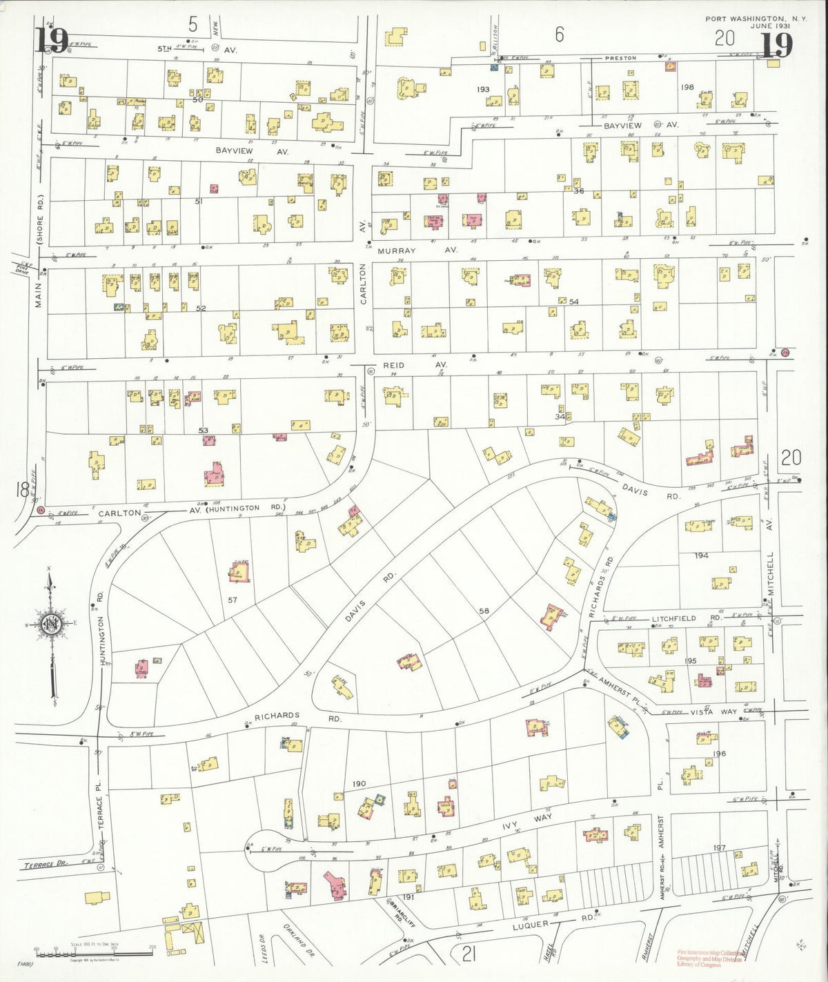 Sanborn Fire Insurance Map from Port Washington, Nassau County, New York (1931), Sheet #0019 - Historic Sanborn Fire Insurance Map Print, vintage old map wall art, antique decor, genealogy gift, New York New York map