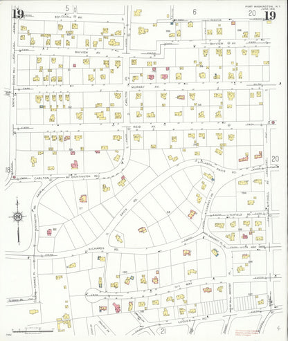 Sanborn Fire Insurance Map from Port Washington, Nassau County, New York (1931), Sheet #0019 - Historic Sanborn Fire Insurance Map Print, vintage old map wall art, antique decor, genealogy gift, New York New York map