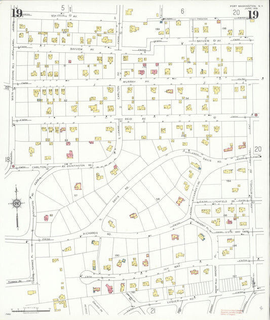 Sanborn Fire Insurance Map from Port Washington, Nassau County, New York (1931), Sheet #0019 - Historic Sanborn Fire Insurance Map Print, vintage old map wall art, antique decor, genealogy gift, New York New York map