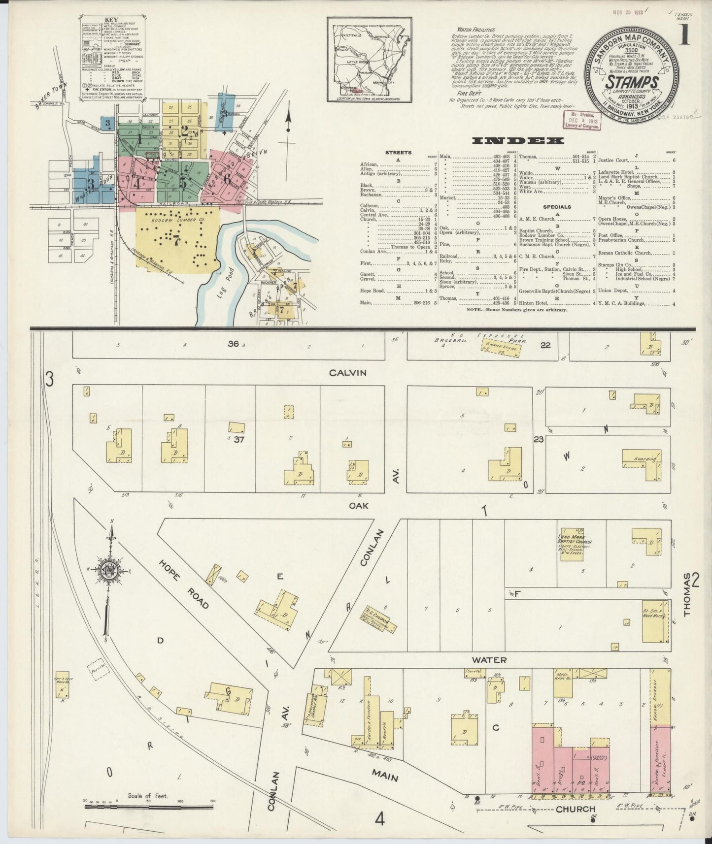 Sanborn Fire Insurance Map from Stamps, Lafayette County, Arkansas (1913), Sheet #0001 - Complete Map Set gallery image, historic Sanborn map, vintage wall art, Arkansas Arkansas