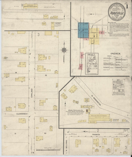 Sanborn Fire Insurance Map from Abbeville, Henry County, Alabama (1913), Sheet #0001 - Complete Map Set gallery image, historic Sanborn map, vintage wall art, Alabama Alabama