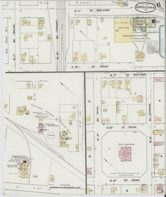 Sanborn Fire Insurance Map from Corsicana, Navarro County, Texas (1889), Sheet #0006 - Historic Sanborn Fire Insurance Map Print, vintage old map wall art, antique decor, genealogy gift, Texas Texas map