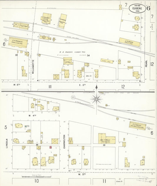 Sanborn Fire Insurance Map from Eugene, Lane County, Oregon (1902), Sheet #0006 - Historic Sanborn Fire Insurance Map Print, vintage old map wall art, antique decor, genealogy gift, Oregon Oregon map