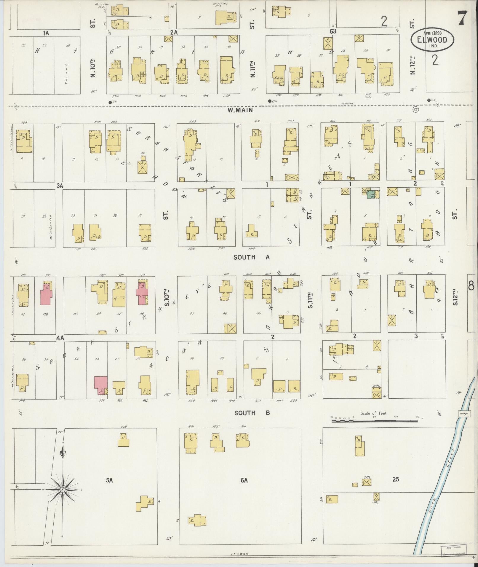 Sanborn Fire Insurance Map from Elwood, Madison County, Indiana (1899), Sheet #0007 - Complete Map Set gallery image, historic Sanborn map, vintage wall art, Indiana Indiana