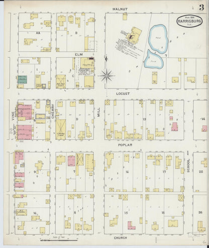 Sanborn Fire Insurance Map from Harrisburg, Saline County, Illinois (1894), Sheet #0003 - Complete Map Set gallery image, historic Sanborn map, vintage wall art, Illinois Illinois