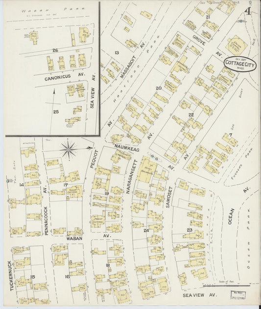 Sanborn Fire Insurance Map from Cottage City, Dukes County, Massachusetts (1887), Sheet #0004 - Historic Sanborn Fire Insurance Map Print, vintage old map wall art, antique decor, genealogy gift, Massachusetts Massachusetts map