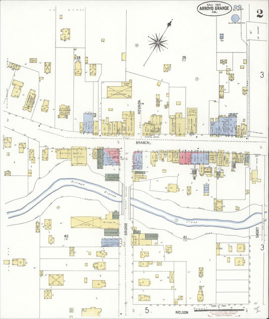 Sanborn Fire Insurance Map from Arroyo Grande, San Luis Obispo County, California (1909), Sheet #0002 - Historic Sanborn Fire Insurance Map Print, vintage old map wall art, antique decor, genealogy gift, California California map