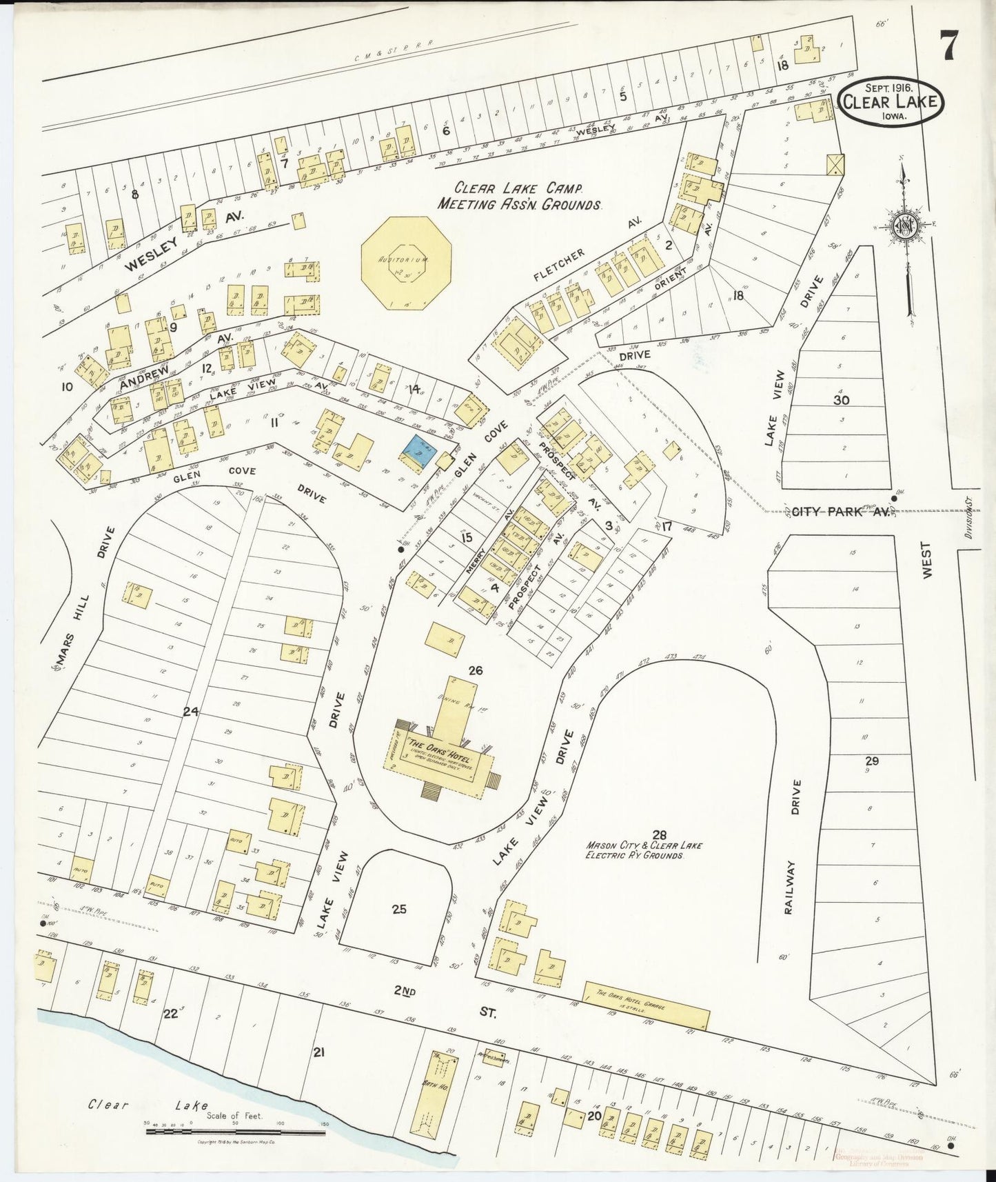 Sanborn Fire Insurance Map from Clear Lake, Cerro Gordo County, Iowa (1916), Sheet #0007 - Historic Sanborn Fire Insurance Map Print, vintage old map wall art