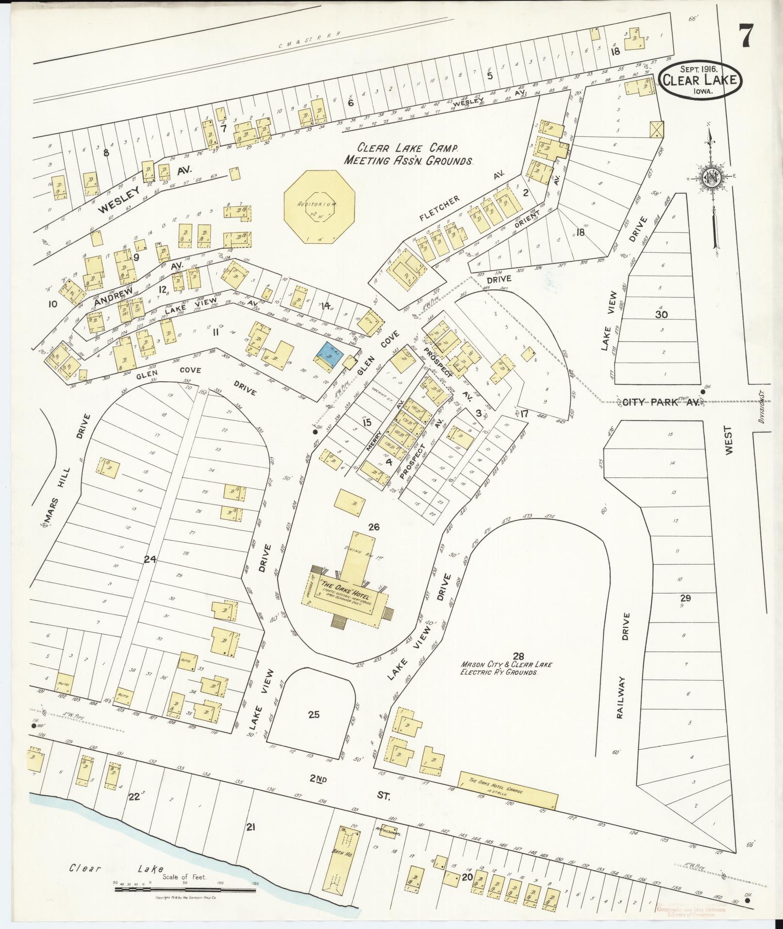 Sanborn Fire Insurance Map from Clear Lake, Cerro Gordo County, Iowa (1916), Sheet #0007 - Historic Sanborn Fire Insurance Map Print, vintage old map wall art