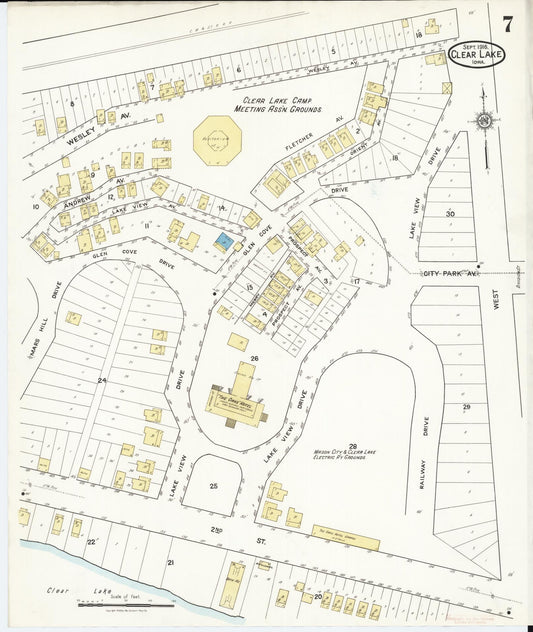 Sanborn Fire Insurance Map from Clear Lake, Cerro Gordo County, Iowa (1916), Sheet #0007 - Historic Sanborn Fire Insurance Map Print, vintage old map wall art