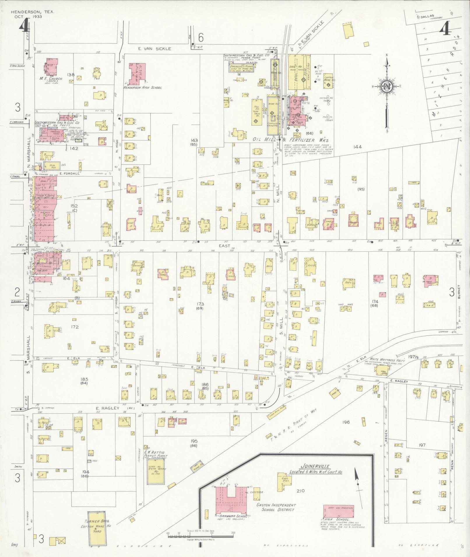 Sanborn Fire Insurance Map from Henderson, Rusk County, Texas (1933), Sheet #0004 - Complete Map Set gallery image, historic Sanborn map, vintage wall art, Texas Texas