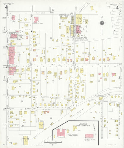 Sanborn Fire Insurance Map from Henderson, Rusk County, Texas (1933), Sheet #0004 - Complete Map Set gallery image, historic Sanborn map, vintage wall art, Texas Texas