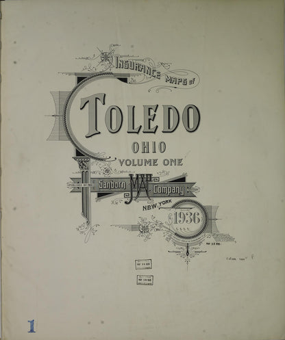 Sanborn Fire Insurance Map from Toledo, Lucas County, Ohio (1936), Sheet #0001 - Historic Sanborn Fire Insurance Map Print, vintage old map wall art, antique decor, genealogy gift, Ohio Ohio map