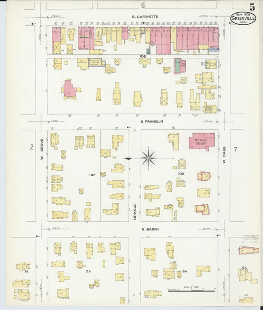 Sanborn Fire Insurance Map from Greenville, Montcalm County, Michigan (1908), Sheet #0005 - Historic Sanborn Fire Insurance Map Print, vintage old map wall art, antique decor, genealogy gift, Michigan Michigan map