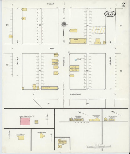 Sanborn Fire Insurance Map from Devol, Cotton County, Oklahoma (1919), Sheet #0002 - Complete Map Set gallery image, historic Sanborn map, vintage wall art, Oklahoma Oklahoma