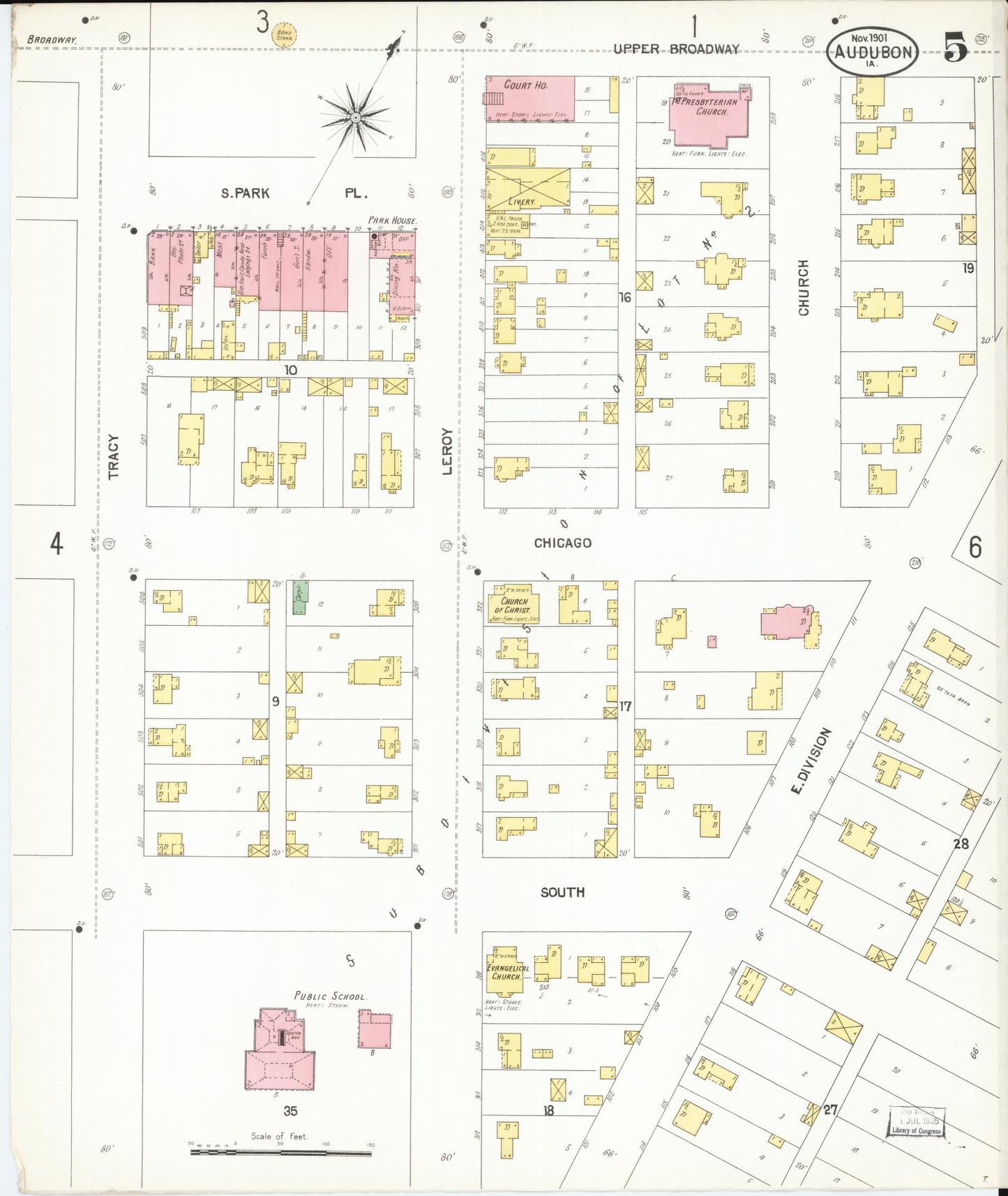 Sanborn Fire Insurance Map from Audubon, Audubon County, Iowa (1901), Sheet #0005 - Historic Sanborn Fire Insurance Map Print, vintage old map wall art